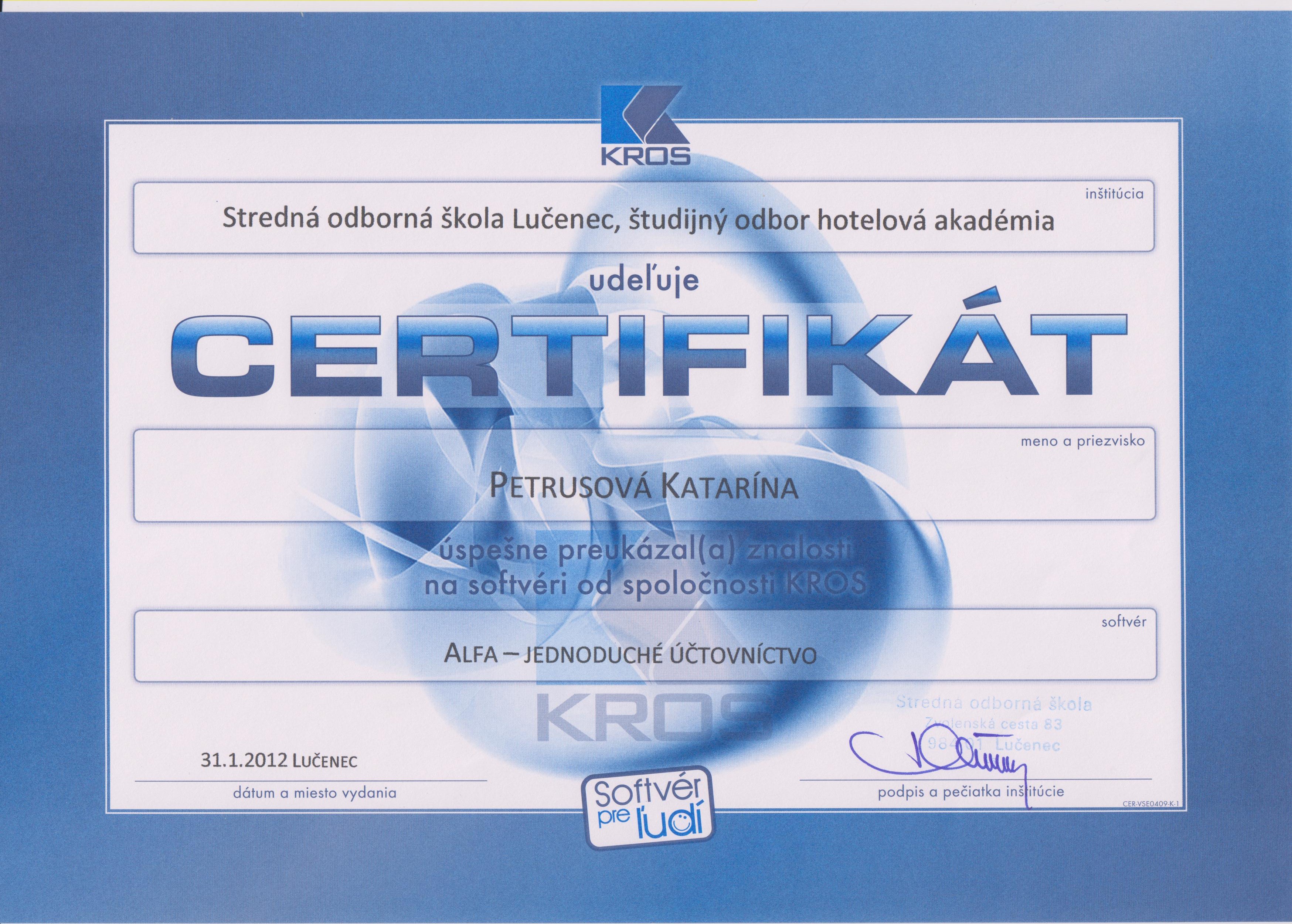 certifikát alfa